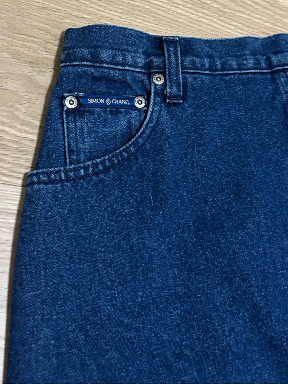 Vintage Simon Chang (12) Dark Wash Denim Maxi Skirt Back Slit 100% Cotton - Picture 4 of 15